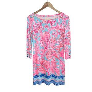 Lilly Pulitzer Sophie Sea salt Blue 3/4 Sleeve Dress Sea Life Print Size XS